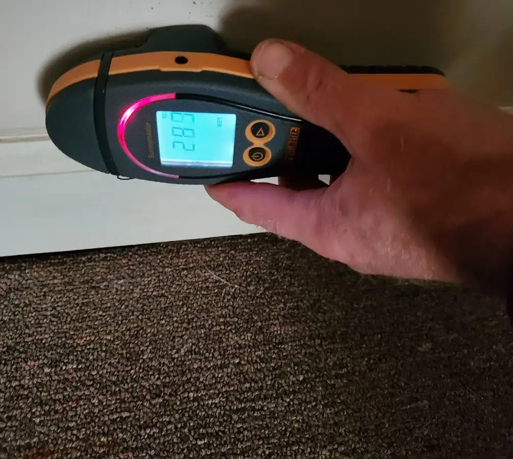 Moisture detection at baseboard during Storm Damage Restoration in San Francisco